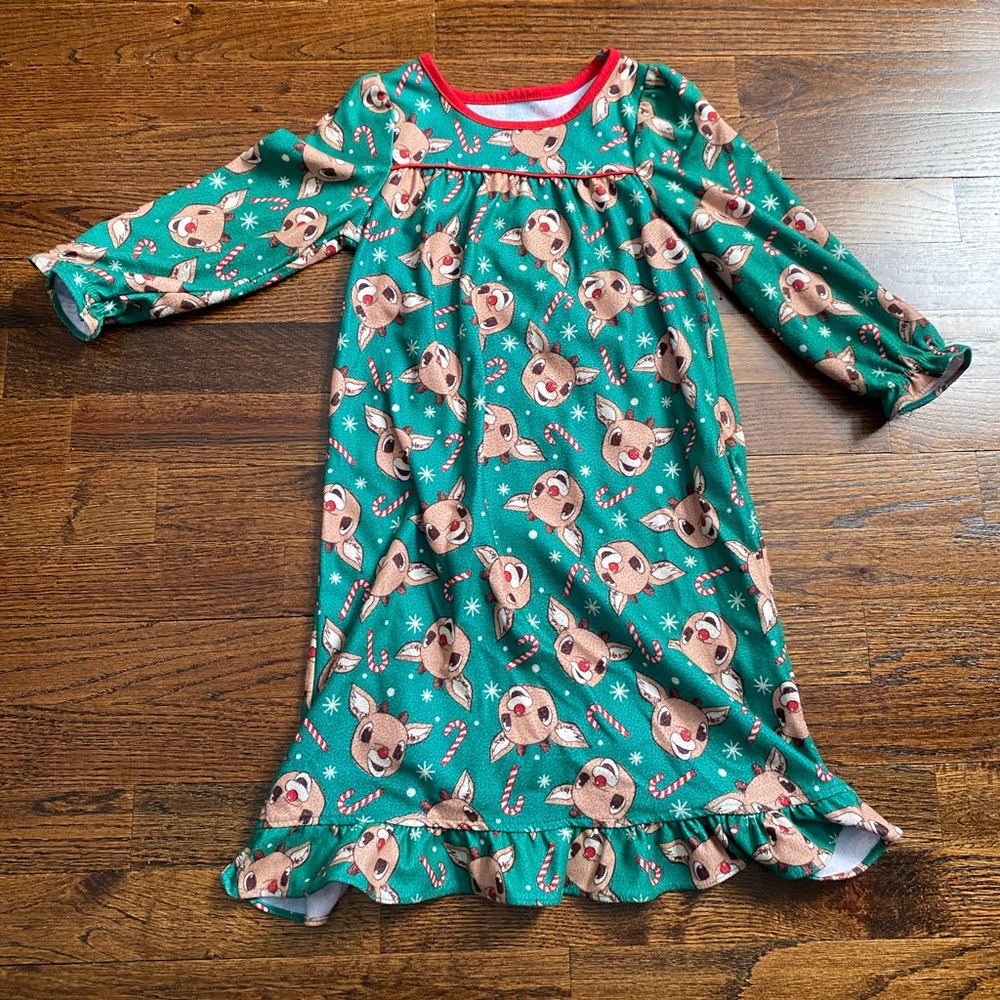 3T pajama dress nightgown PJs Rudolph reindeer Grinch Christmas 2pc Toddler girl - Picture 2 of 16